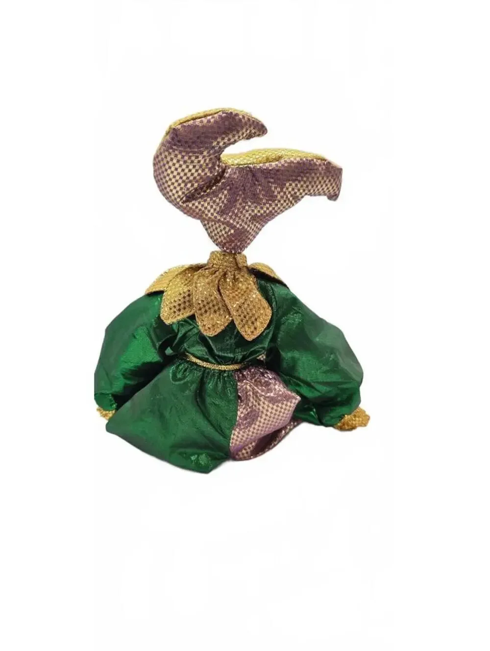 Vintage Harlequin Jester Porcelain Doll with Fabric Costume